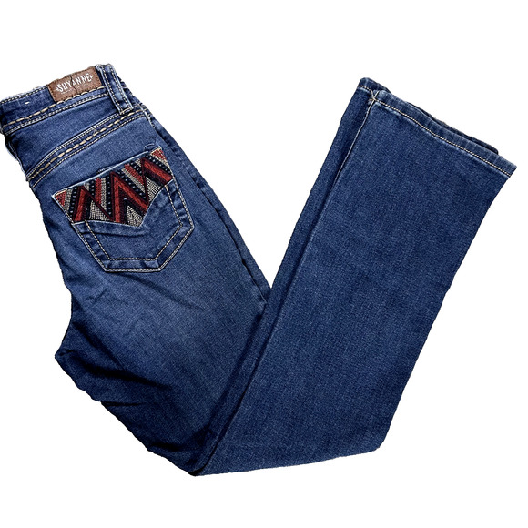 Shyanne Jeans Women’s 26 Short Blue Bootcut Mid Rise Western Embroidered Pocket - Picture 2 of 9